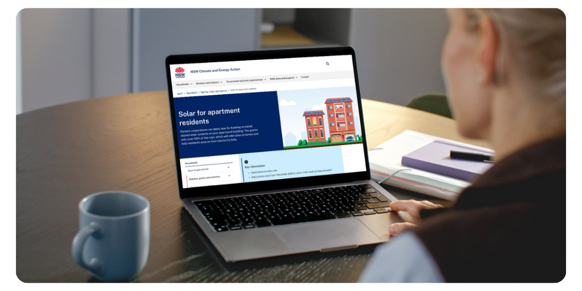 Person looking at NSW Solar for Apartments Grant website